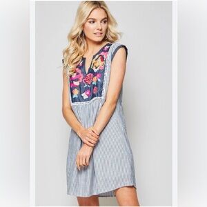 Striped Floral Embroidered Dress by Andree - Size S